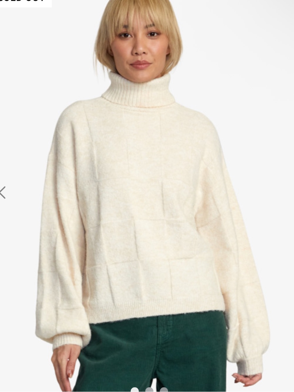 RVCA Women's M Cream Vineyard Turtleneck Boxy Knit Sweater in Oatmeal